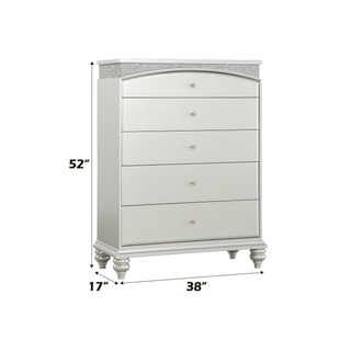 Sunvega Platinum Finish Chest with Five Spacious Drawers and Rhinestone Inlays