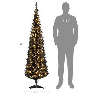 Sunvega Pencil Artificial Xmas Tree with Faux Snow Flocked Full Branch Tips Flame-retardant