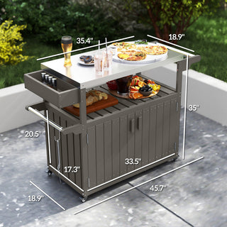 Sunvega Stainless Steel Outdoor Bar Cart with Wheels and Storage for Food Prep