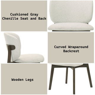 Sunvega Mallin Gray Chenille & Walnut Side Chair with Padded Seat and Back Cushion