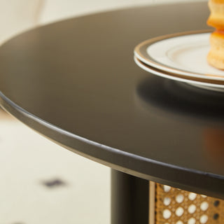 Sunvega 31.5 Inch Round Bohemian Style Solid Wood Coffee Table with PE Cane Stand