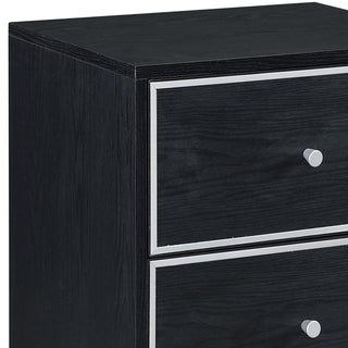 Sunvega Modern Black and Silver 2-Drawer Nightstand with Smooth Metal Glides