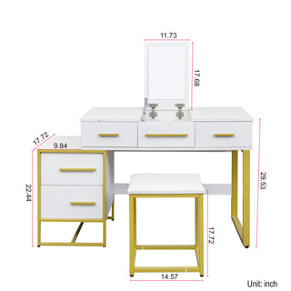 Sunvega 3 in 1 Vanity Desk with Open Top Mirror and Visible Glass Desktop