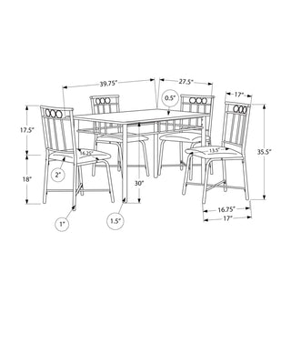 Sunvega 40 Inch White Marble Look Dining Table Set with 4 Grey Fabric Chairs