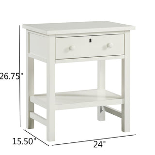 Sunvega Antique White Distressed Finish Nightstand with Faux Keyhole Accent