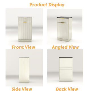 Sunvega Woodgrain Tilt-Out Trash Can Cabinet with Hideaway Drawer and Pull-Out Bin