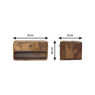 Sunvega Solid Mango Wood Wall Mounted Floating Bedside with Drawer and Open Shelf