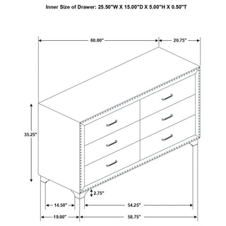 Sunvega Upholstered Dresser with Six Spacious Drawers and Nail Head Trim