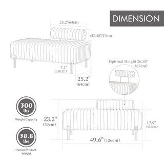 Sunvega Upholstered Adjustable Back Mini Loveseat Sofa Bench with Metal Legs