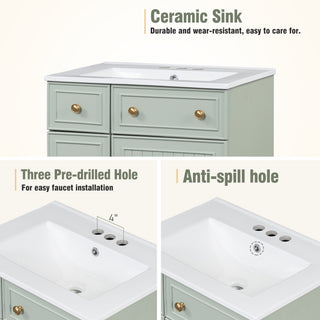 Sunvega 24-Inch Bathroom Vanity Cabinet with Ceramic Sink and Storage