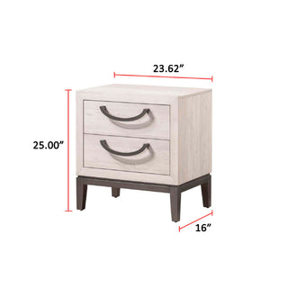 Sunvega Contemporary Sleek Beige White Finish Nightstand with Two Drawer Storage