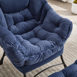 Sunvega Modern Lazy Chair with Ottoman and Armrests for Small Space Navy Blue