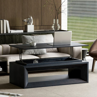 Sunvega 43.3'' Lift Top Rectangle Coffee Table with Storage, Modern Wood Veneer MDF Coffee Table with Floating Tabletop, Convertible Rising Tabletop for Living Room, Home Office, Black