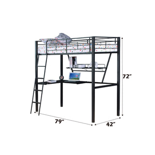 Sunvega Twin Loft Bed with Reversible Ladder Desk and Guardrail for Space Saving
