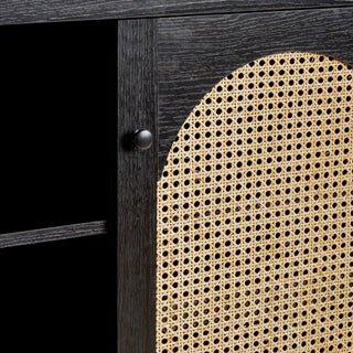 Sunvega Transitional 58-Inch Sideboard with Arched Rattan Door Panels