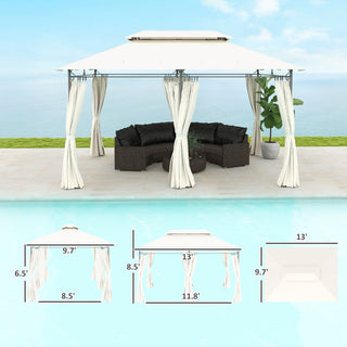 Sunvega Spacious 10x13ft Outdoor Gazebo with Removable Curtains and Two-Tier Roof