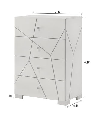 Sunvega Contemporary Nightstand with Geometric Accents and High-Gloss White Finish