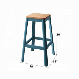 Sunvega Teal Finish Casual Look Bar Stool with Square Wooden Seat and Metal Frame