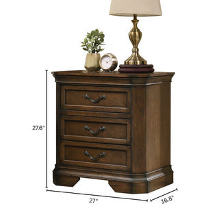 Sunvega Antique Walnut Brown 3-Drawer Wood Nightstand with Distressed Marks
