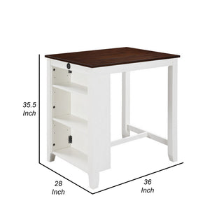 Sunvega Modern White Small Dining Table with Shelves and USB Port
