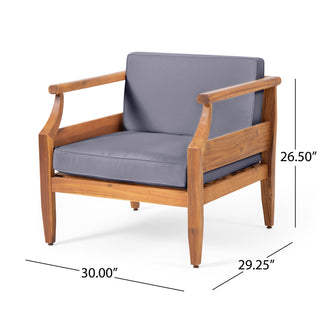Sunvega Acacia Wood Club Chair with Water-Resistant Cushions for Patio