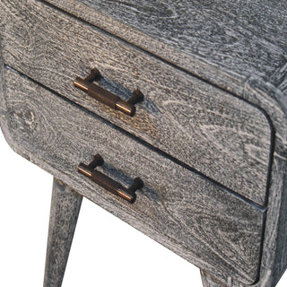 Sunvega Sandblasted Ash Curved Bedside with Brass Handles and Nordic-Style Legs