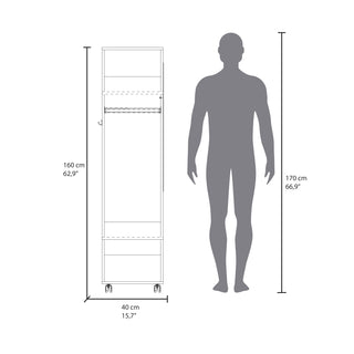 Sunvega Tall Wardrobe Cabinet with Mirror, Shelves, Hanging Rod and Casters for Bedroom