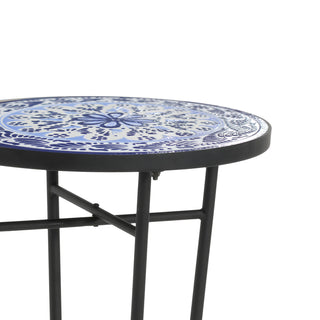Sunvega Brown and Black Ceramic Side Table with Slatted Shelf for Patio