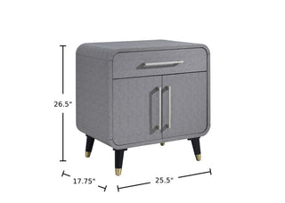 Sunvega PU Wrapped Nightstand with Storage Drawer and Cabinet on Wooden Legs
