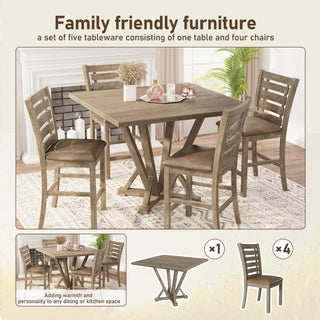 Sunvega Modern Farmhouse Solid Wood Ladderback Counter Height Chairs with Upholstered Cushion