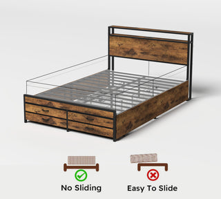 Sunvega Full Size Storage Bed Frame with LED Headboard Charging Station and 8 Drawers