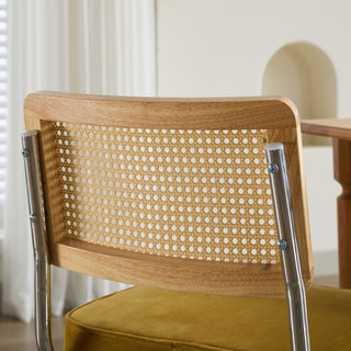 Sunvega Mid Century Modern Dining Chairs Set of 2 with Velvet Upholstery and Natural Rattan Back