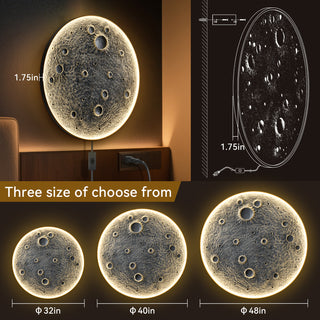 Sunvega 48-Inch Realistic Resin Wall-Mounted Moon Light with Dimmable LED and Remote