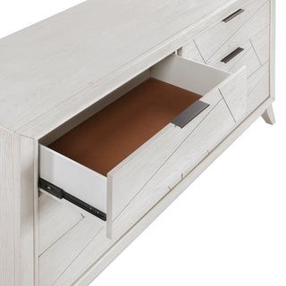 Sunvega Antique White Finish Oak Veneer Dresser with 6 Dovetail Storage Drawers