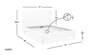 Sunvega Retro Modern Wavy Headboard Platform Bed with Upholstered Frame in Antique White