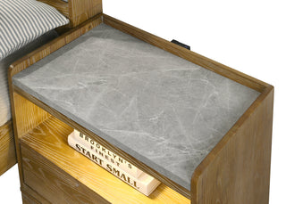 Sunvega Aspen Brown Nightstand with LED Light and USB Port for Bedroom
