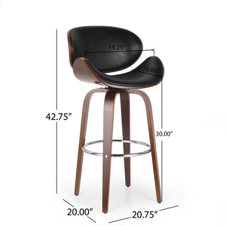 Sunvega Mid-Century Modern Swivel Barstool with Faux Leather Upholstery and Walnut Frame