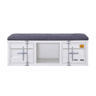 Sunvega Modern Industrial Grey Upholstered Storage Bench with Cabinet and Shelf
