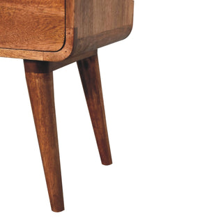 Sunvega Solid Mango Wood Curved Bedside Table with Two Drawers Honey Caramel Finish
