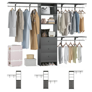 Sunvega High Capacity Wardrobe Rack with 3 Drawers, Shelves & Expandable Hanger Rods