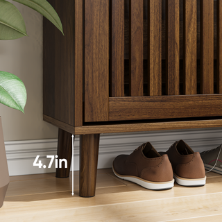 Sunvega Walnut Farmhouse Buffet Cabinet with Louvered Doors and Adjustable Shelves