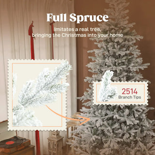Sunvega Pencil Artificial Xmas Tree with Faux Snow Flocked Full Branch Tips Flame-retardant