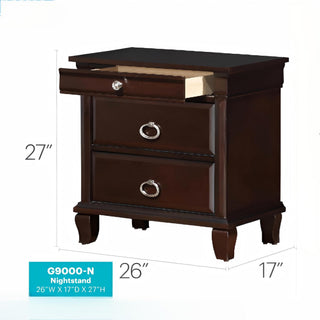 Sunvega Classic Traditional Nightstand in Rich Cappuccino Wood Veneer with Felt Lined Drawers