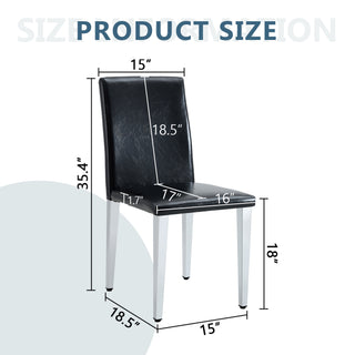 Sunvega Black PU Dining Chairs with Silver Metal Legs and High Elasticity Sponge Filling for Living Room