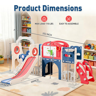 Sunvega Indoor Outdoor Toddler Playset with Swing Slide Climber Basketball Hoop