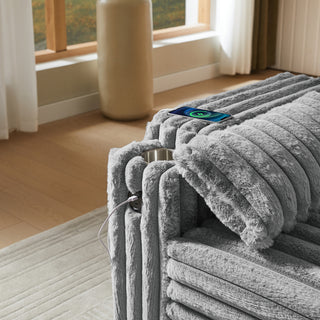 Sunvega Light Grey Corduroy Sofa Bed with Pull Out Bed and USB Charging
