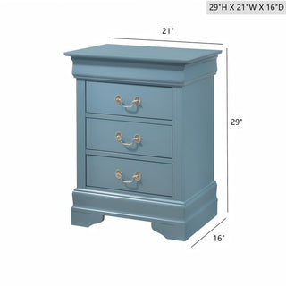 Sunvega Traditional Teal Bedroom Nightstand with Three Drawers for Storage