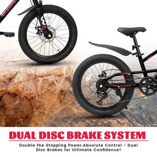 Sunvega 20 Inch 7-Speed Mountain Bike for Boys and Girls Ages 6-12 with Front Suspension