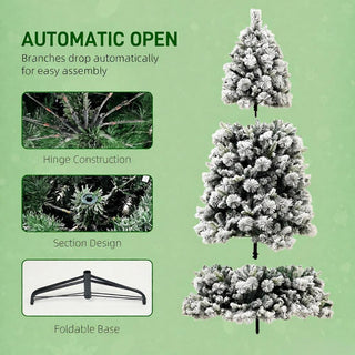 Sunvega Pencil Artificial Xmas Tree with Faux Snow Flocked Full Branch Tips Flame-retardant