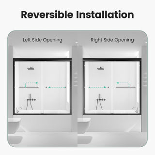 Sunvega Semi-Frameless Double Sliding Tub Door with 1/4" SGCC Tempered Glass in Matte Black